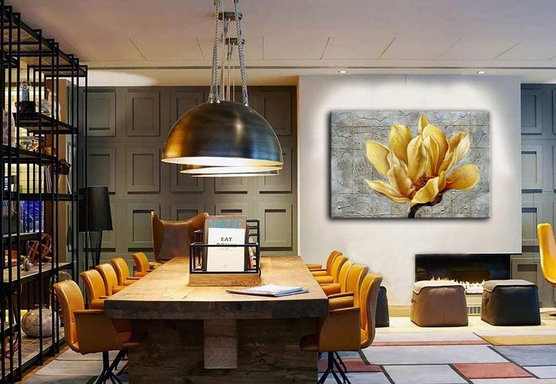 Urttiiyy Yellow Grey Flower Wall Art Abstract Gray Background Print on Canvas Home Decor Decal Pictures Poster for Bedroom Living Room Printed Painting Gifts Framed Ready to Hang - 36''x24'' - Image 4